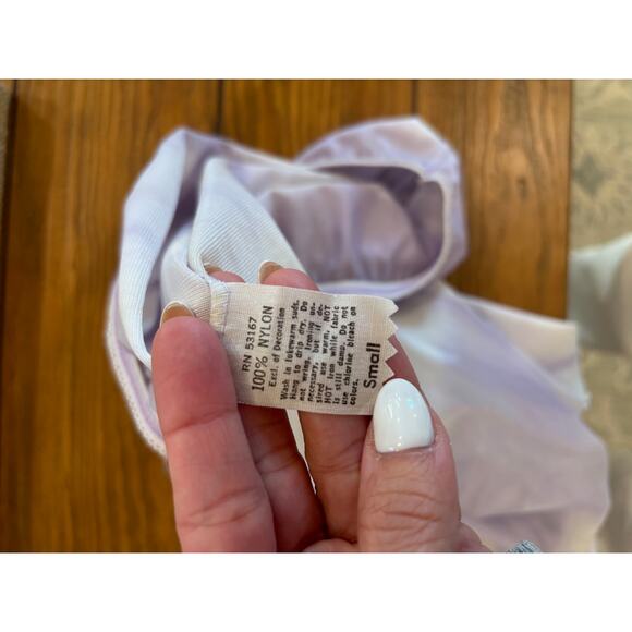 Vintage Nylon Lavender Shibori Dyed Slip Skirt with Lace Slit - Small - Picture 4 of 5